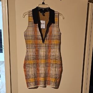 Stylish Plaid Sleeveless Dress - Black, Orange, Yellow